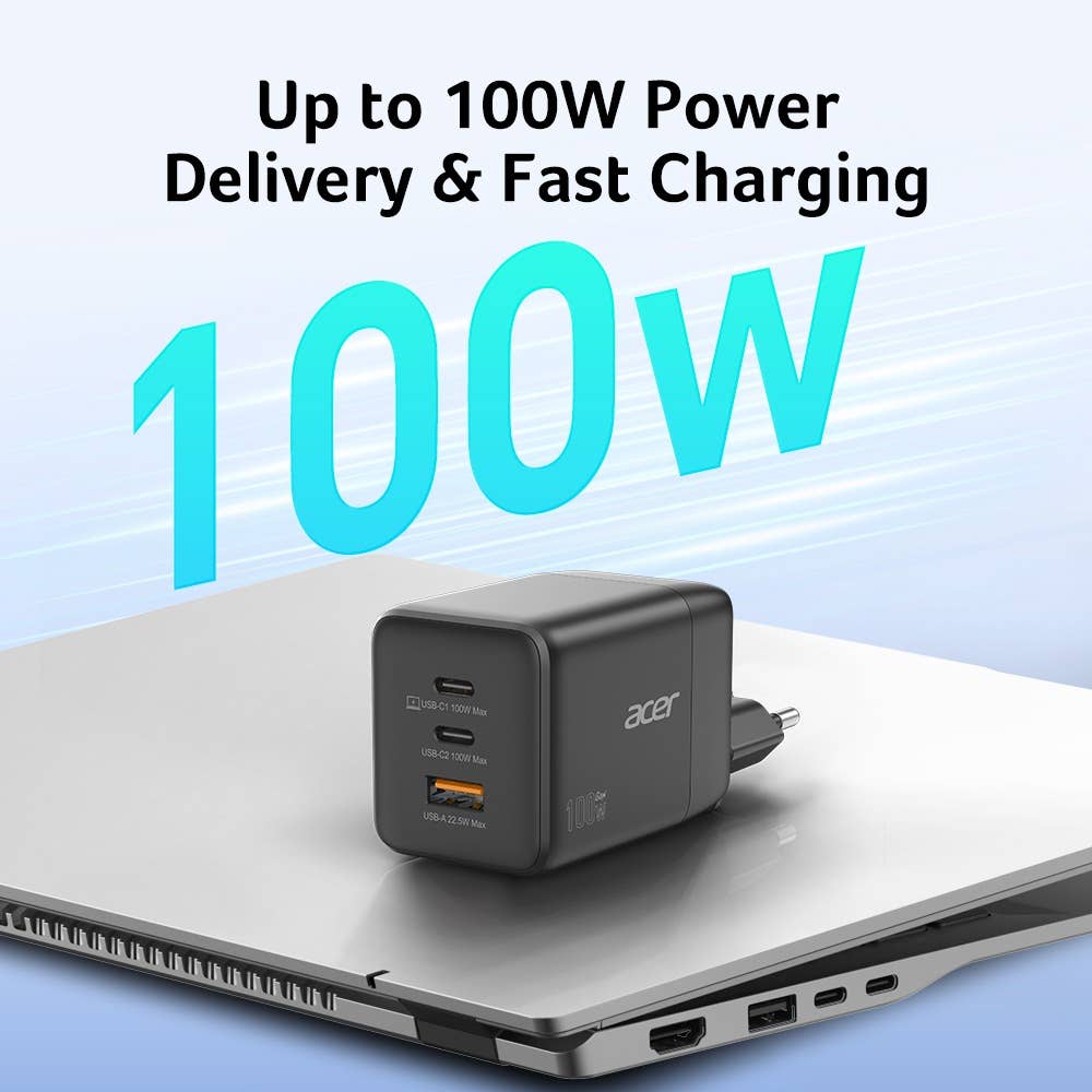 Acer GaN Charger 100W with detachable EU/UK plugs 2
