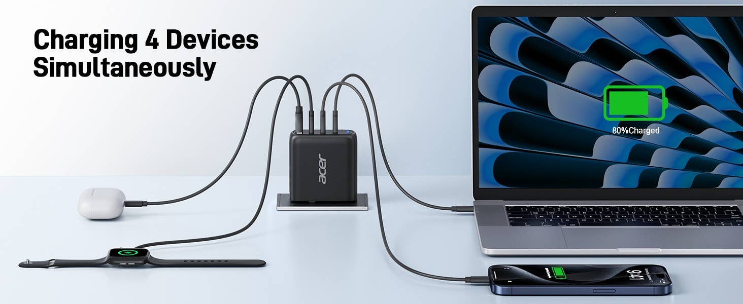 Acer 100W GaN PD Charger, USB Ports: 3C+1A, EU Plug 3